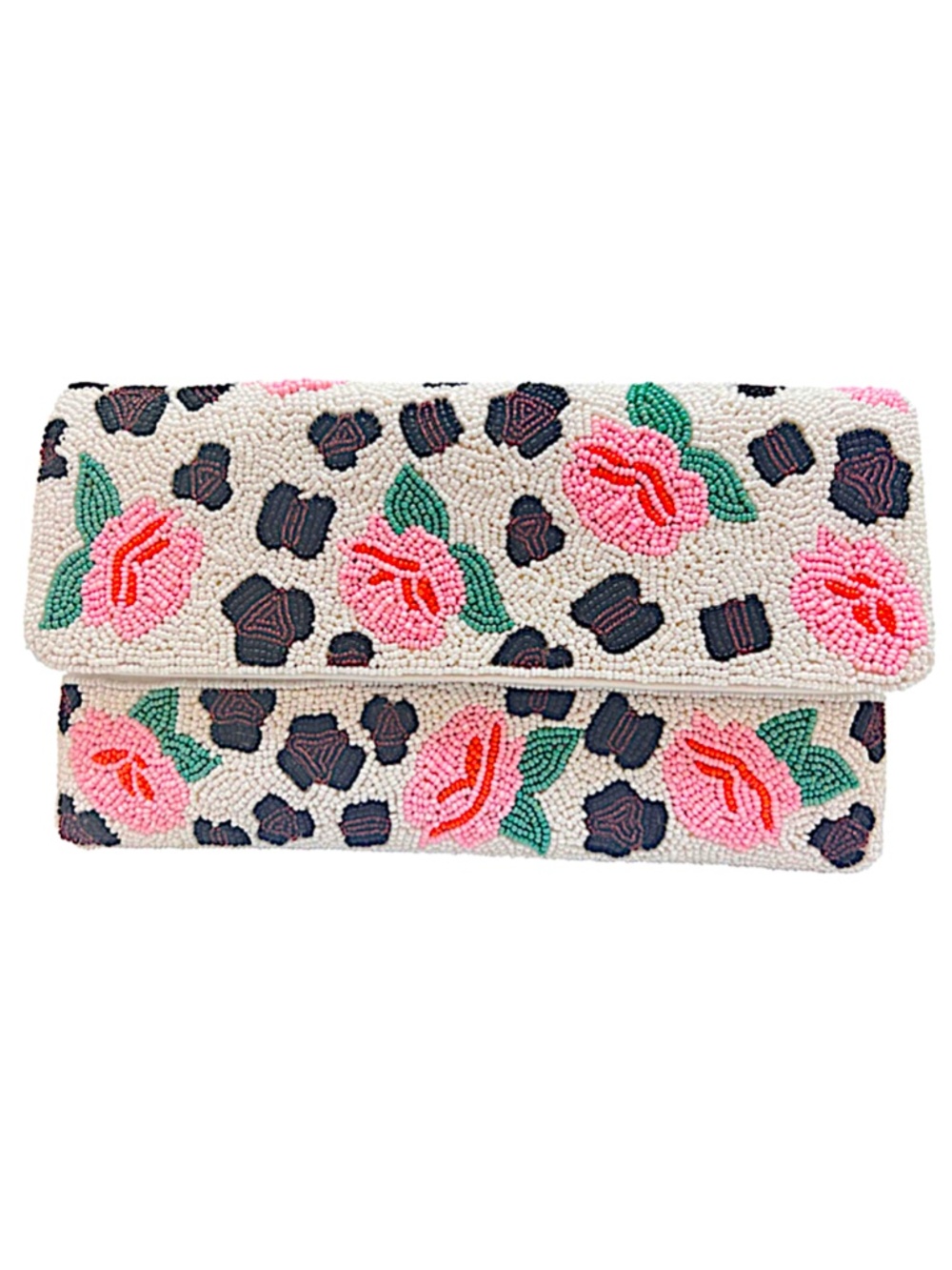 Beaded Rose Floral Crossbody Clutch Bag, Bridesmaid Gift Pink Clutch